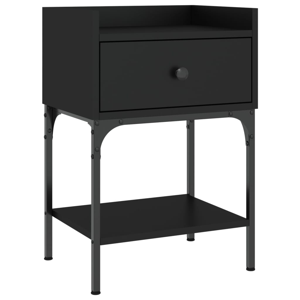 Mesita De Noche Madera De Ingeniería Negro 40,5x31x60 Cm_0