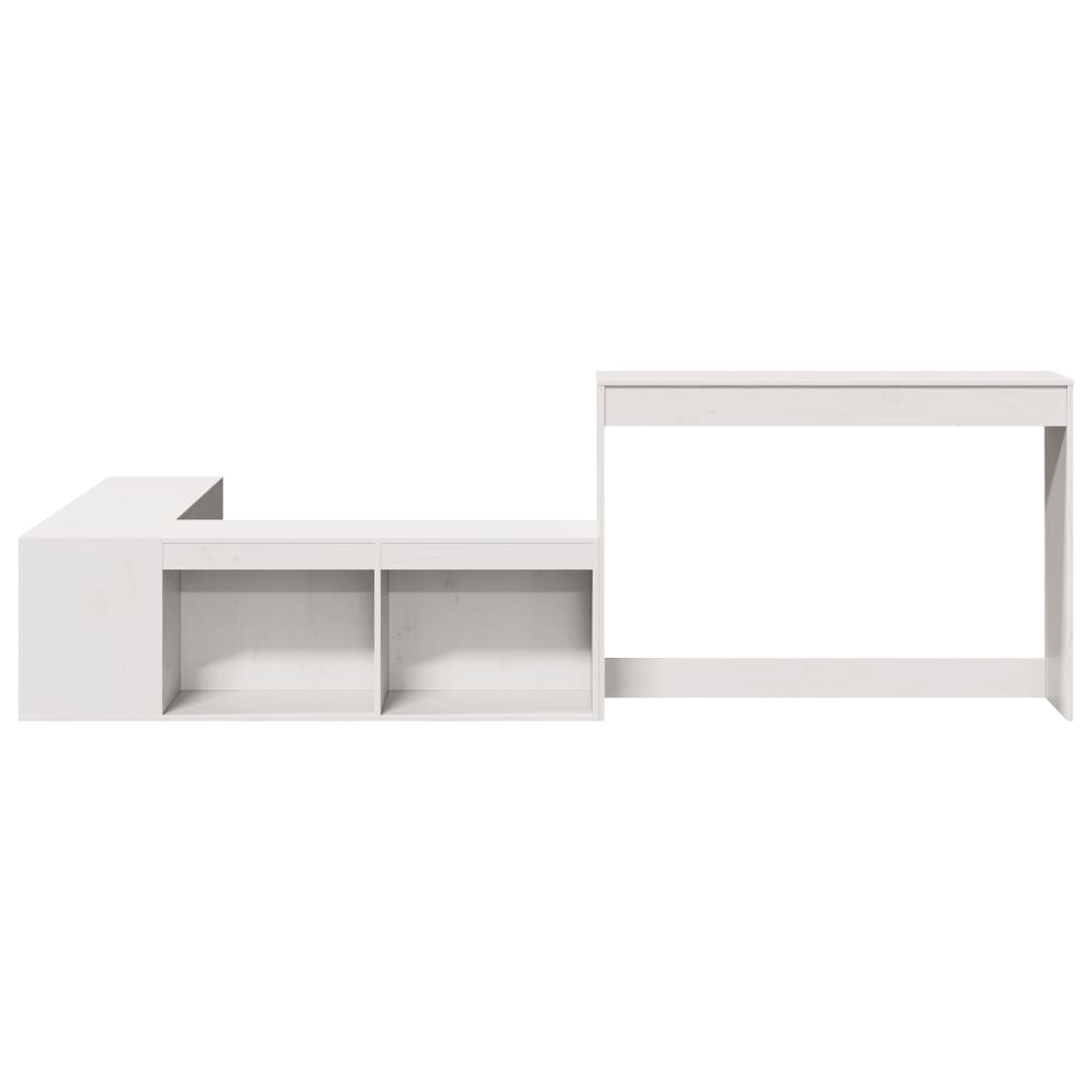 Mueble Con Escritorio Madera Maciza Pino Blanco 232x122x75 Cm_2