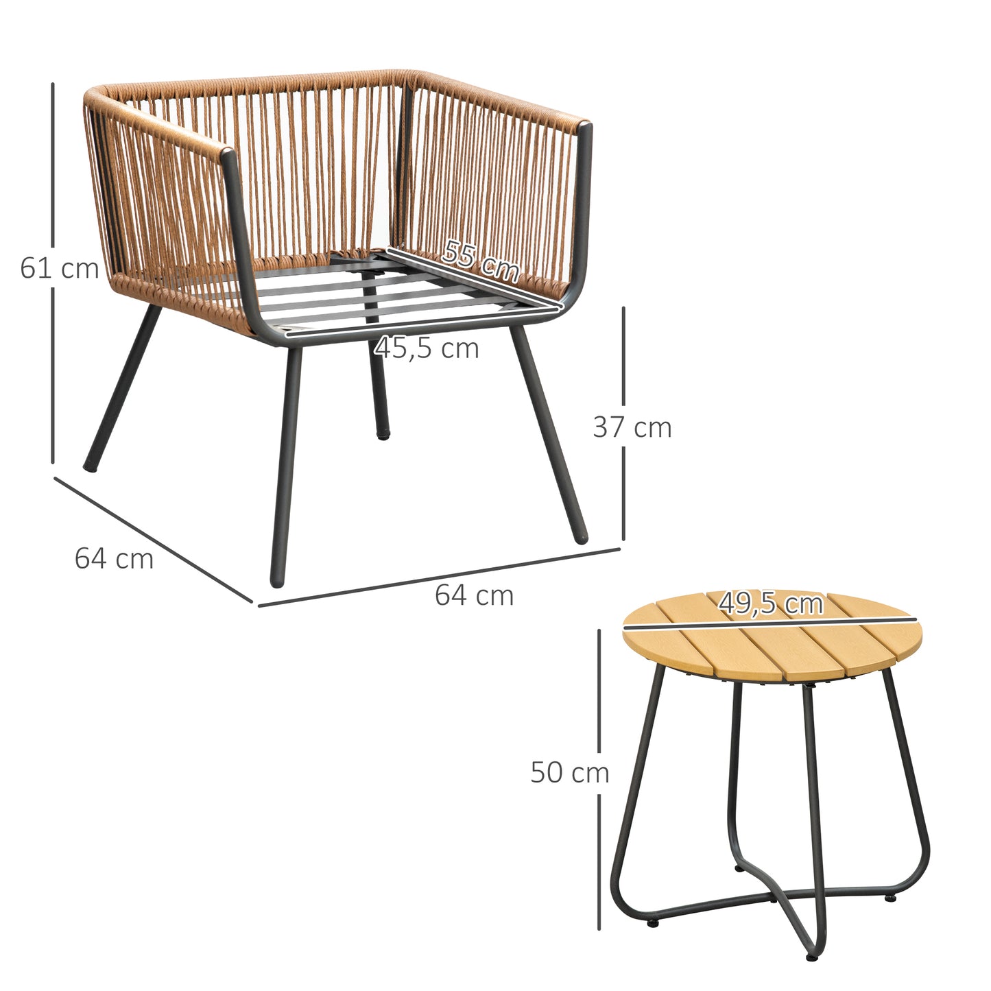 Outsunny Conjunto De Muebles De Jardín De Ratán Con 1 Mesa De Centro 2 Sillones_2