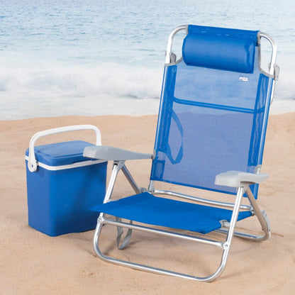 Aktive Silla De Playa Plegable Y Reclinable 7 Posiciones Azul C/cojín Y Asas Mano_1