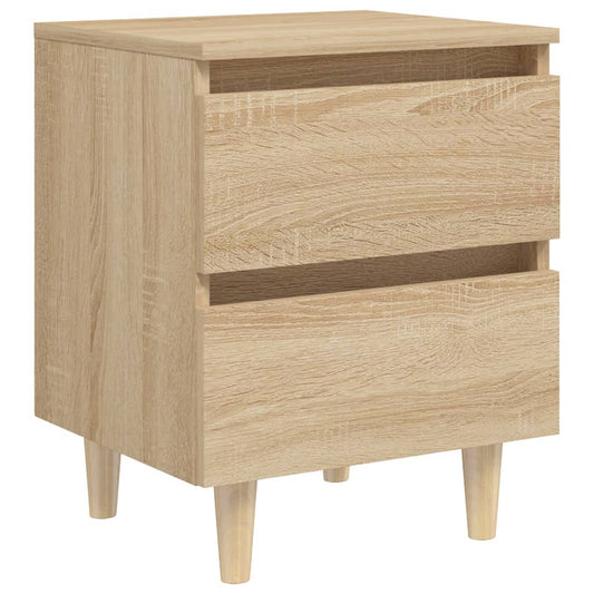 Mesita De Noche Patas Madera Maciza Roble Sonoma 40x35x50 Cm_0