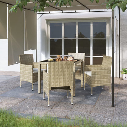 Vidaxl Mesa Sillas Jardín 5 Pzas Ratán Sintético Vidrio Templado Beige_1