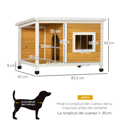 Pawhut Caseta Para Perros De Madera 85,5x62x60cm Con Techo Asfáltico Impermeable_2