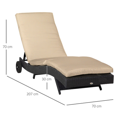 Outsunny Tumbona De Ratán Reclinable En Forma De S Con Ruedas 207x70x70cm Negro_2