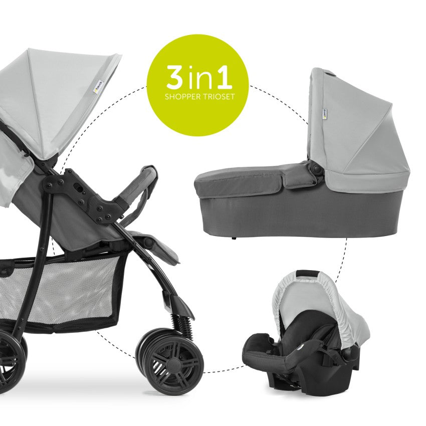 Carrito De Bebé Shopper Trío Hasta 22 Kg Capazo Duro Gris_1