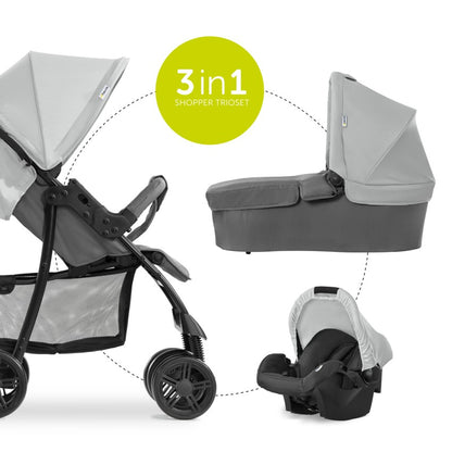 Carrito De Bebé Shopper Trío Hasta 22 Kg Capazo Duro Gris_1