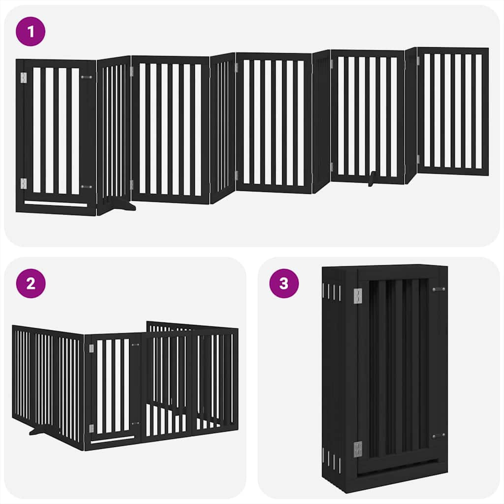 Vidaxl Puerta Para Perros Plegable 9 Paneles Madera Álamo Negra 450 Cm_3