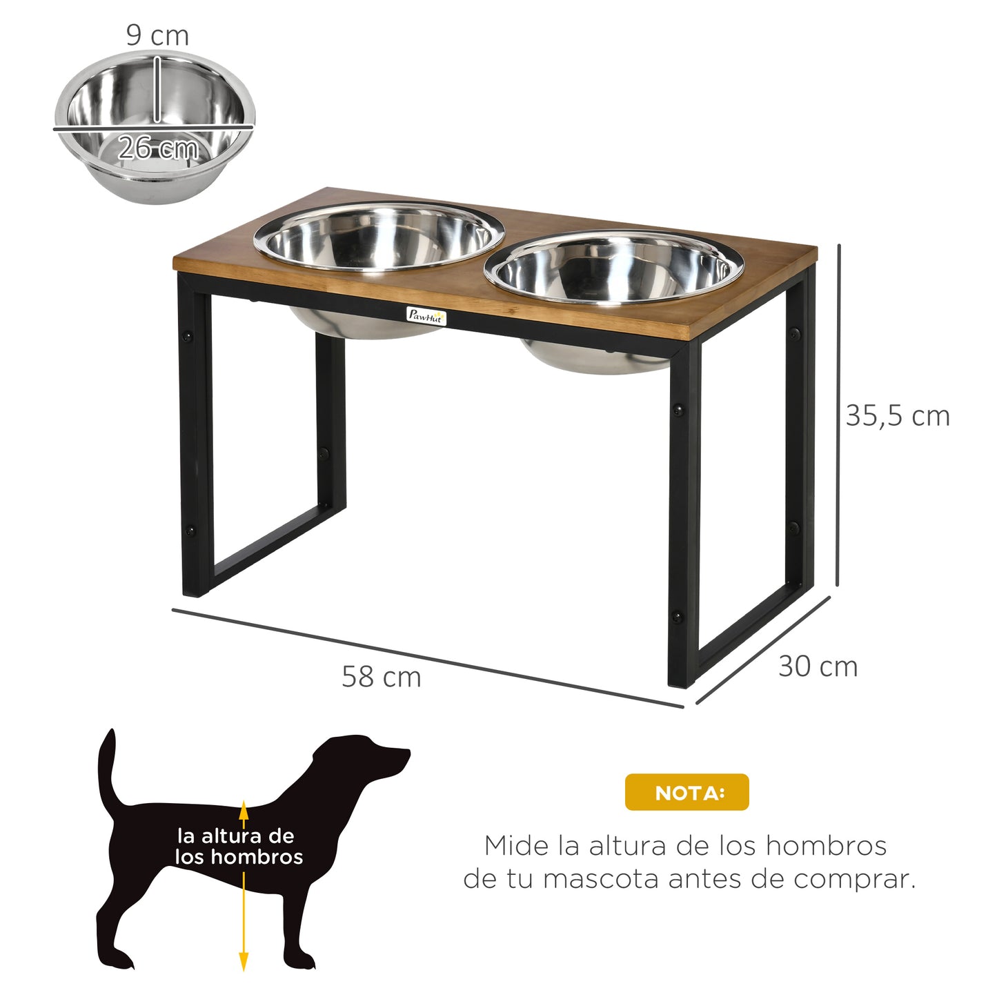Pawhut Comedero Para Perros Elevado Con 2 Cuencos Acero Inoxidable 58x30x35,5 Cm_2
