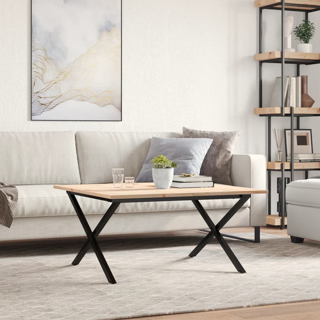 Mesa De Centro Marco X Madera Maciza Pino Y Acero 80x80x45 Cm_1