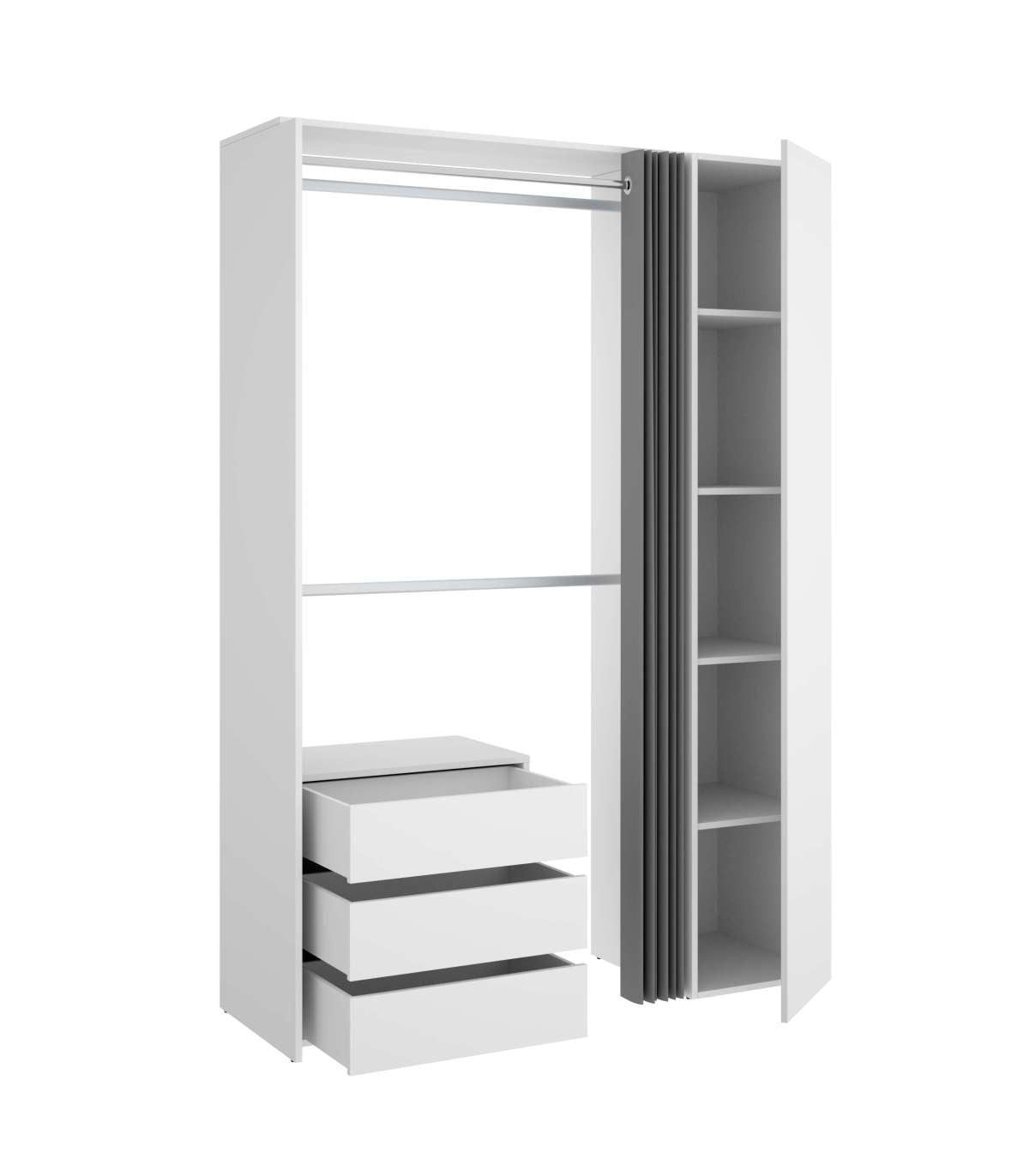Vestidor Rus Con Columna Cerrada Cortina Cajonera Y Baldas En Blanco 205 Cm(alto)140,8 Cm(ancho)52 Cm(fondo)_2