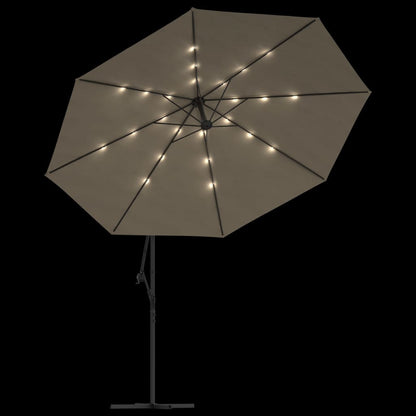 Sombrilla Voladiza Jardín Con Luces Led Palo Acero Taupe 350 Cm_4