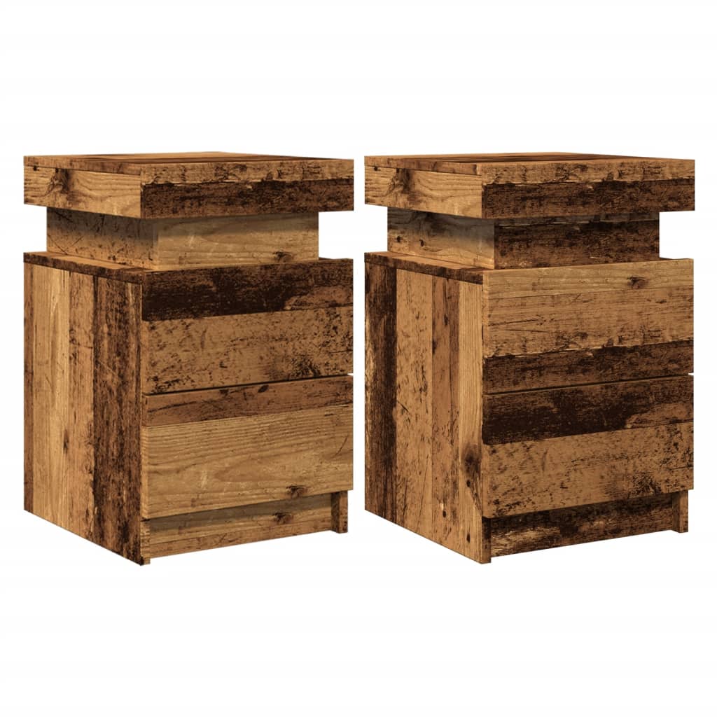 Mesitas De Noche Con Led 2 Uds Madera Envejecida 35x39x55 Cm_1