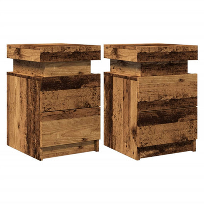 Mesitas De Noche Con Led 2 Uds Madera Envejecida 35x39x55 Cm_1