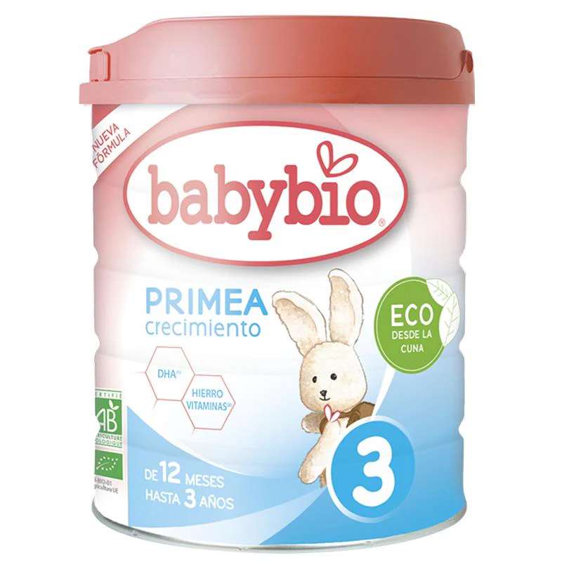 Pack 3 uds Leche Crecimiento Primea 3 (de 12 meses a 3 años) Ecológica Babybio 800 g