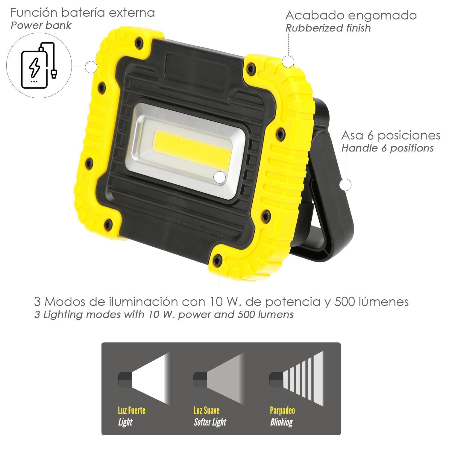 Linterna De Trabajo Led  Multifunción Recargable 2.000 Mah. / 10 W. / 500 Lúmenes / 4 Imanes / Bateria Externa / Soporte 180º_1