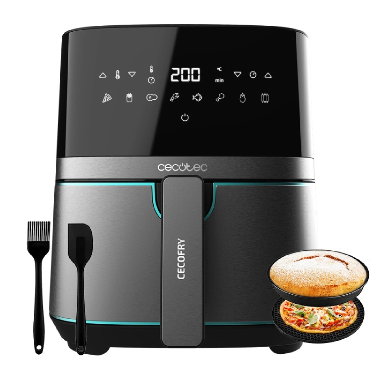 Freidora Sin Aceite De Aire Cecofry Full Inoxblack 5500 Accesorios. Dietética Y Digital, 1450 W Nominal, 1600 W Máxima, 5l Volumen, 5,5l Área De Coc_0