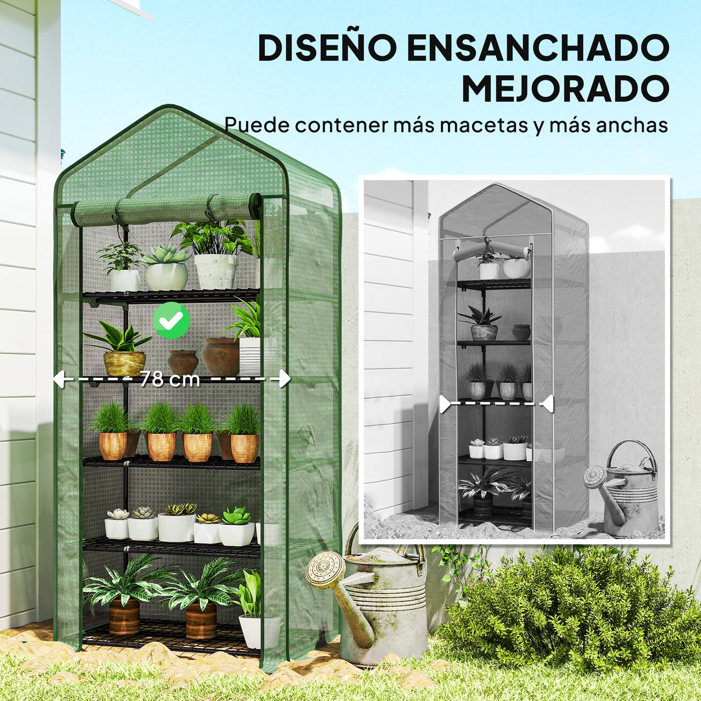 Outsunny Invernadero De Jardín De 5 Niveles Diseño Ensanchado 90x49x193 Cm Verde_3