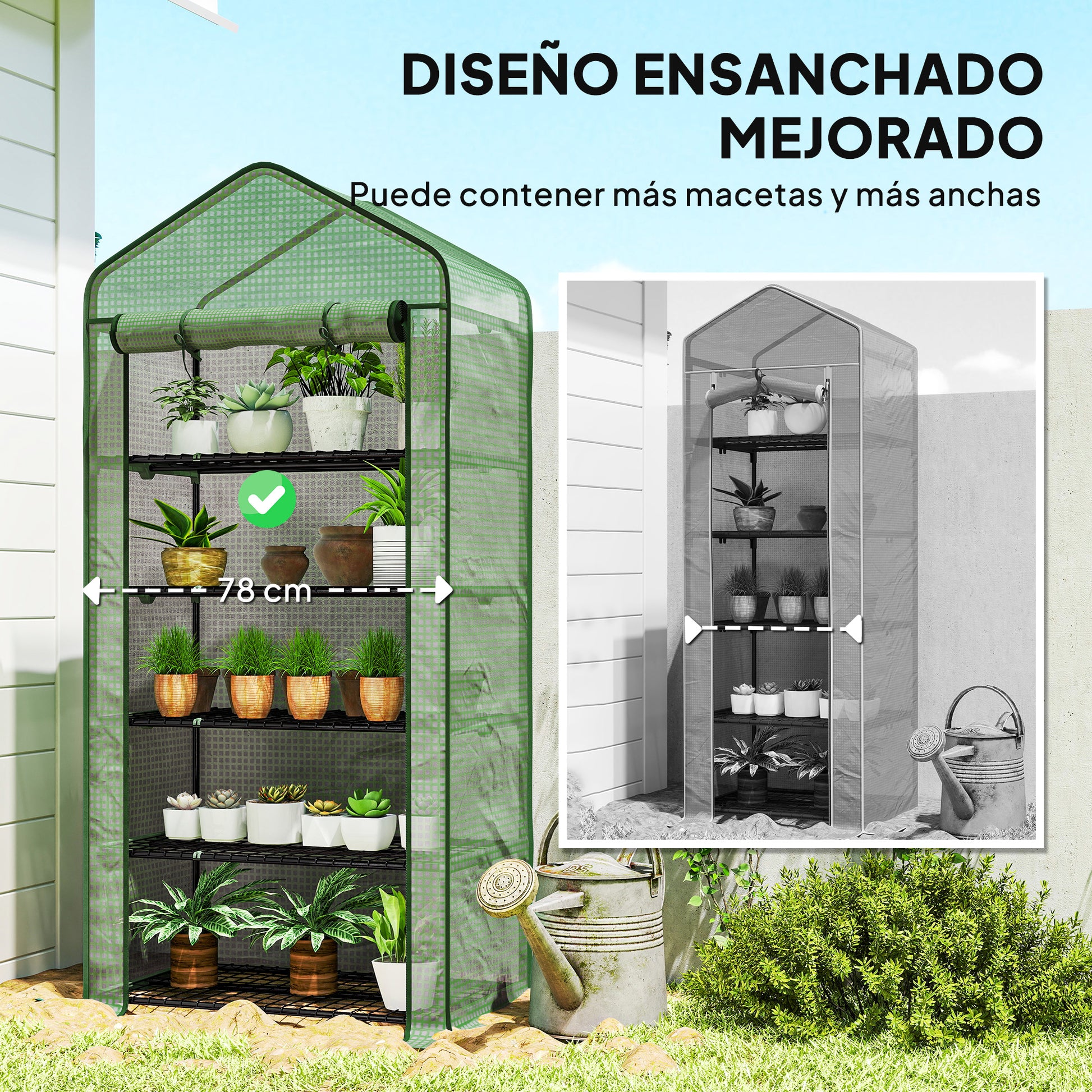 Outsunny Invernadero De Jardín De 5 Niveles Diseño Ensanchado 90x49x193 Cm Verde_3