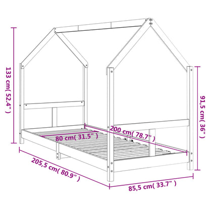 Vidaxl Estructura De Cama Para Niños Madera De Pino Negro 80x200 Cm_2