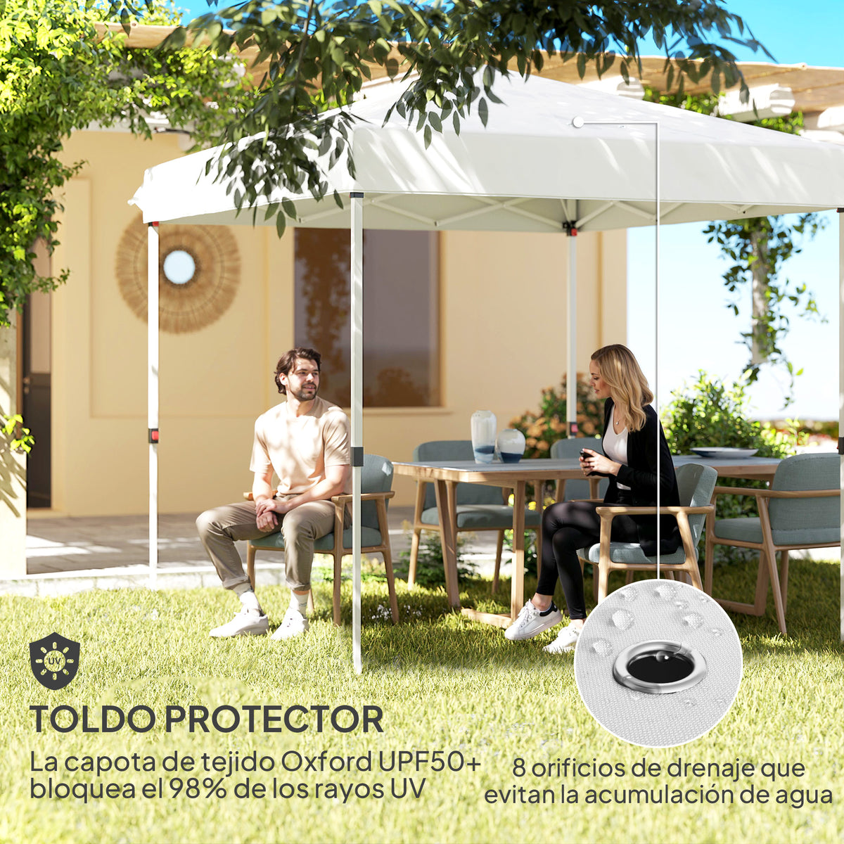 Carpa Plegable Outsunny Metal, Tela Oxford Blanco 248x248x270 Cm_5
