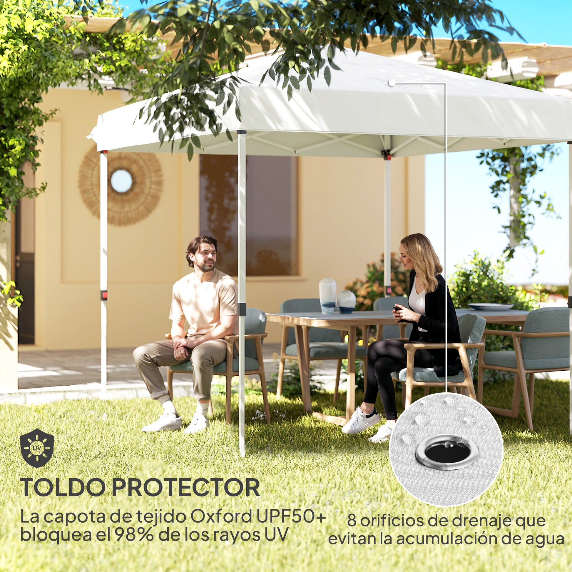 Outsunny Carpa Plegable Pop-up 2,5x2,5 M Con 4 Paredes Laterales Anti-uv Blanco_5