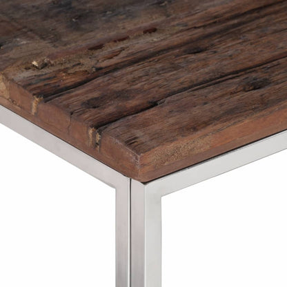 Mesa De Centro Acero Inoxidable Madera Maciza Traviesa Plateado_2
