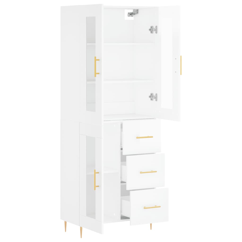 Aparador Alto Madera Contrachapada Blanco Brillo 69,5x34x180 Cm_3