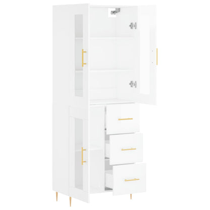 Aparador Alto Madera Contrachapada Blanco Brillo 69,5x34x180 Cm_3