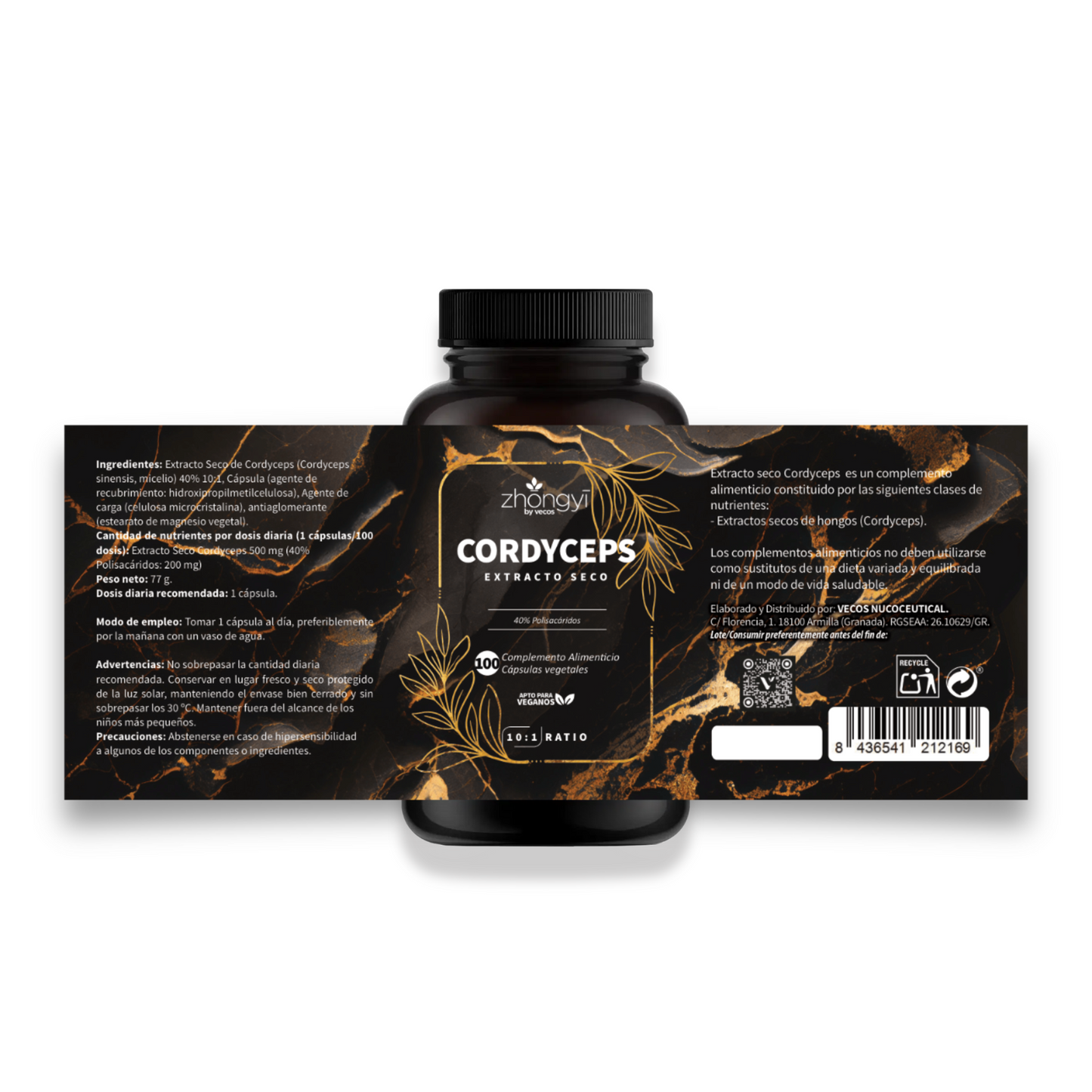 Cordyceps Sinensis 10:1 Vecos 100 Cápsulas | Resistencia Y Rendimiento | 40% Polisacáridos_4