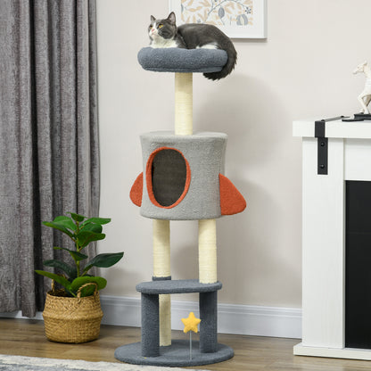 Pawhut Árbol Rascador Para Gatos De 116 Cm Tipo De Cohete Con Postes Cama Azul_1