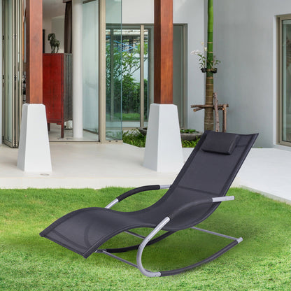 Outsunny Mecedora Para Jardín Con Reposacabezas 63x144x84 Cm Negro_1