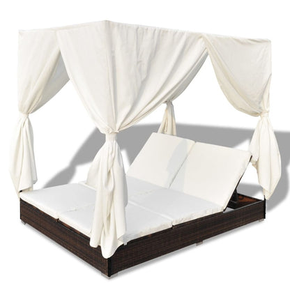 Vidaxl Tumbona Con Cortinas De Ratán Sintético Marrón_5