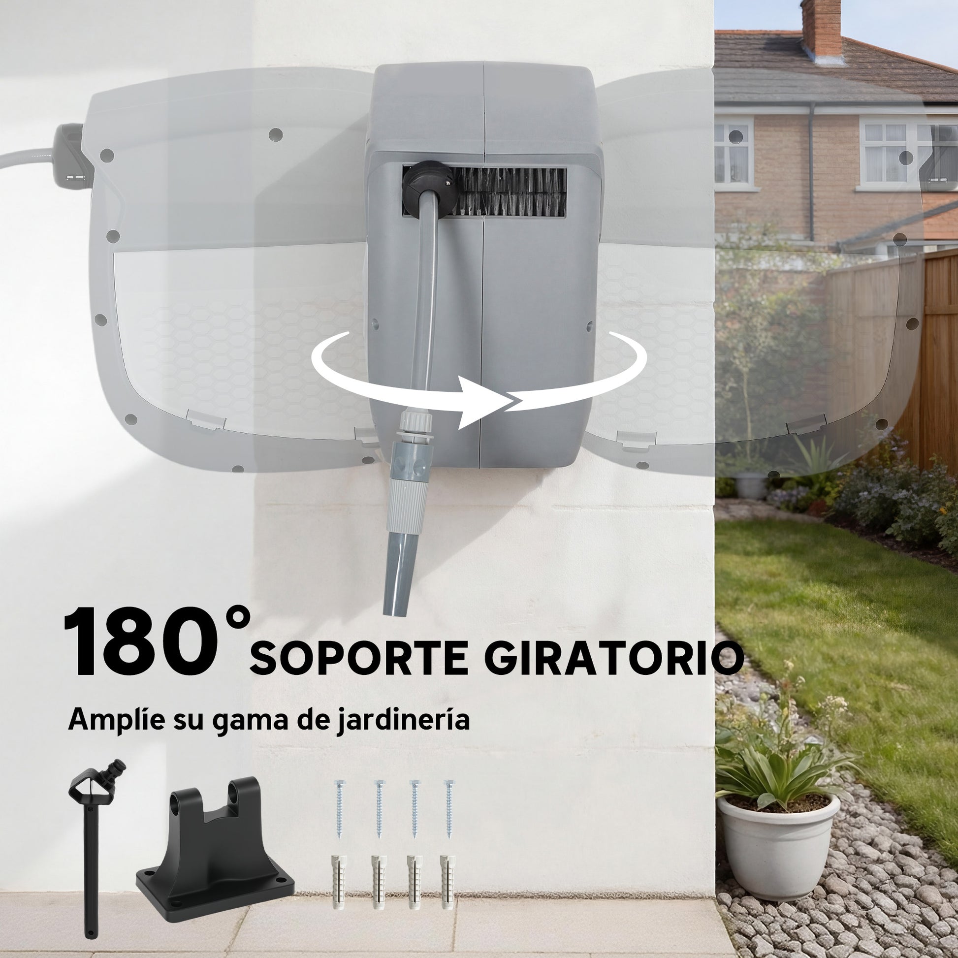 Outsunny Enrollador De Manguera Para Jardín 10+1 M Bloqueo Retorno Automático_5