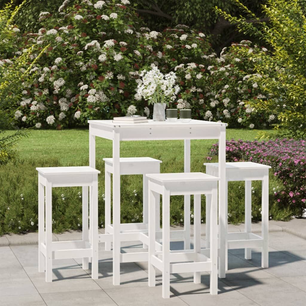 Vidaxl Set De Mesa Y Taburetes Altos Jardín 5 Pzas Madera Pino Blanco_1