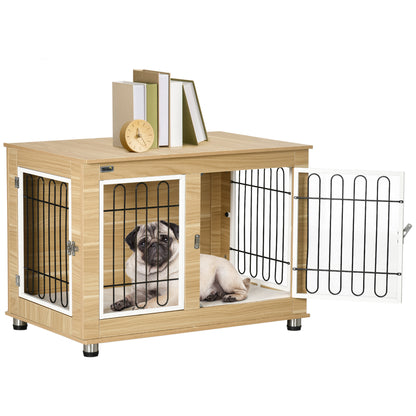 Pawhut Jaula Para Perros Con Cojín Lavable Estructura De Acero 90x58x65 Cm Roble_0