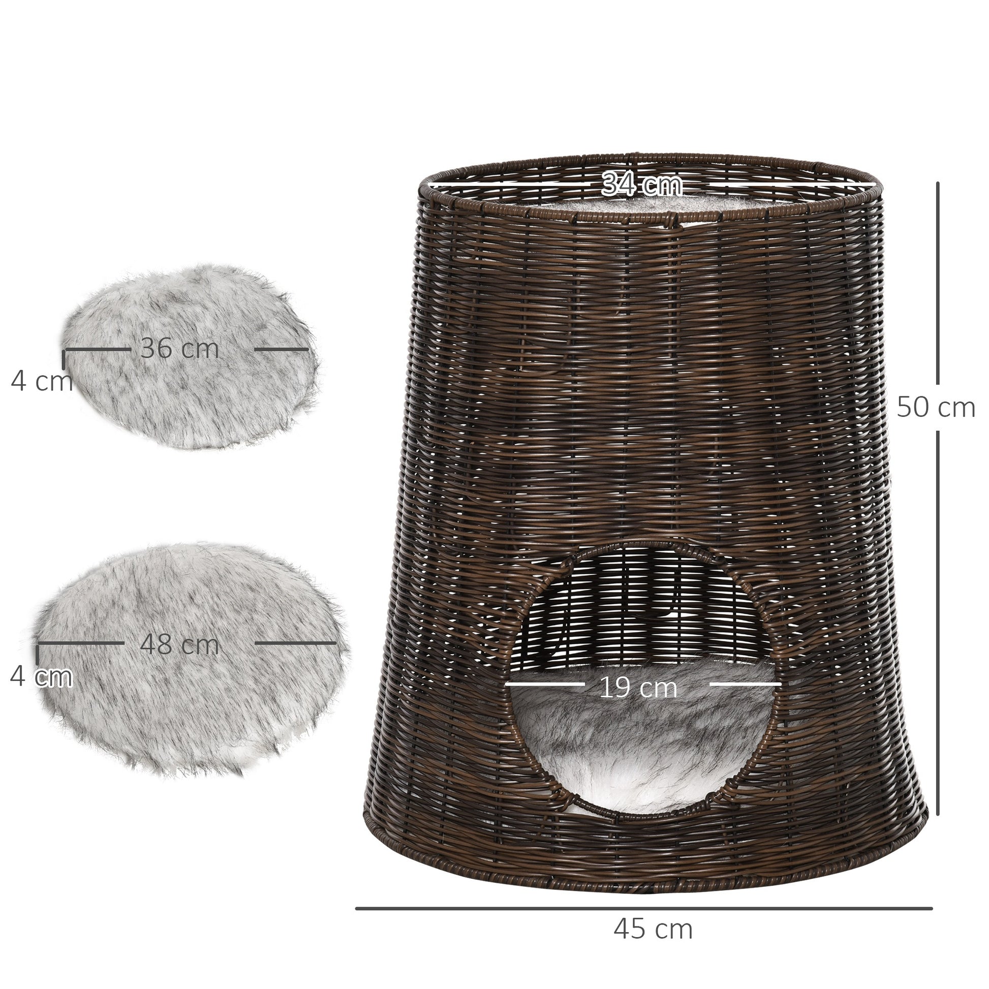 Pawhut Cesta De Ratán Para Gatos De 2 Niveles Con Cojines Lavables Ø45x50 Cm_2