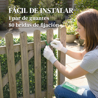 Outsunny Set De 6 Setos Artificiales Ocultación Jardín 50x50 Cm Anti-uv Verde_5