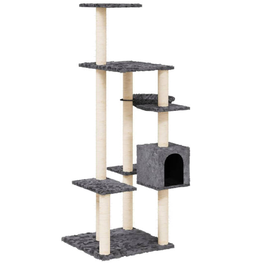 Vidaxl Rascador Para Gatos Con Postes De Sisal Gris Oscuro 142 Cm_0