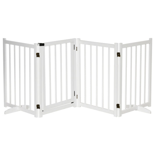 Pawhut Barrera Para Perros Plegable De 4 Paneles Con Puerta 237,5x36x80cm Blanco_0