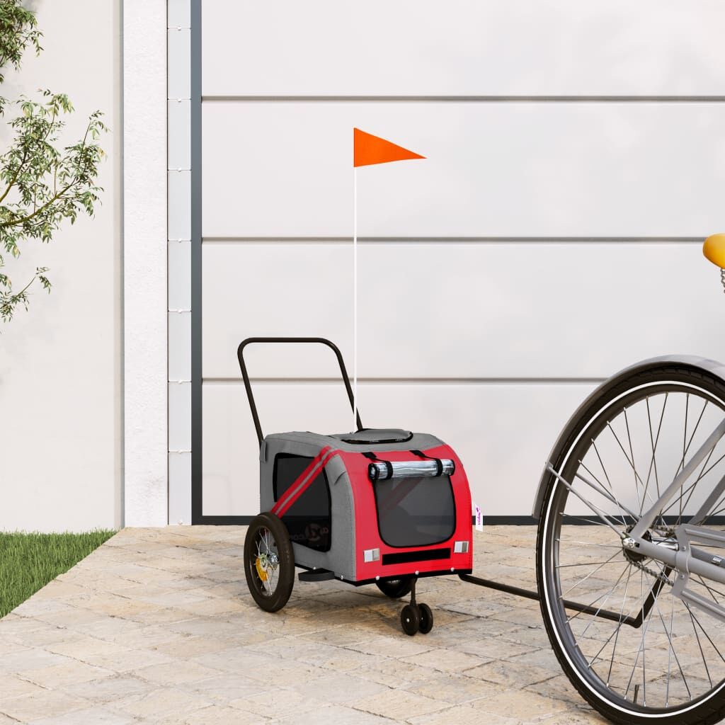 Vidaxl Remolque De Bicicleta Mascotas Hierro Tela Oxford Rojo Negro_1