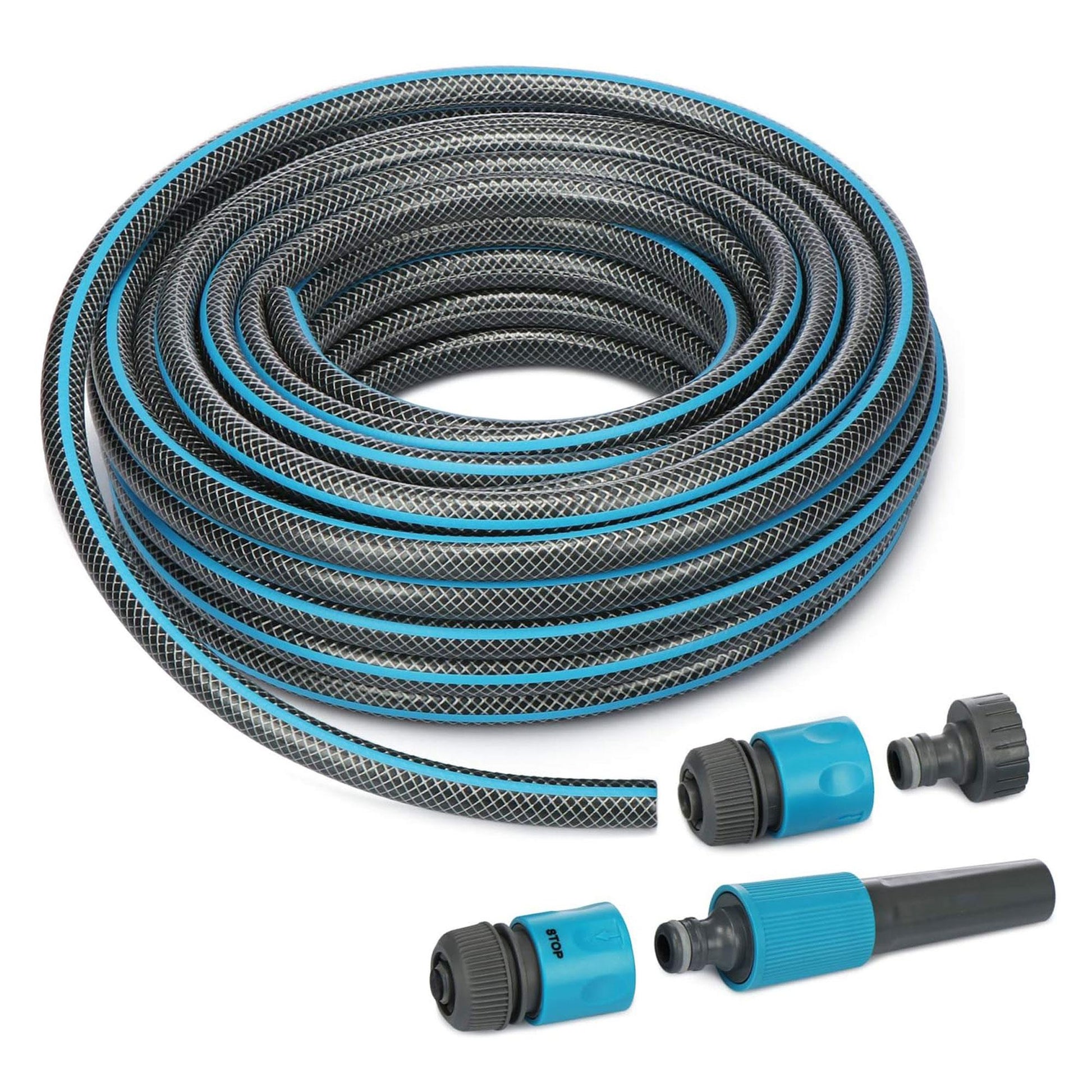 Well Home Manguera De Agua De 20m Con Juego De Conectores - Poliéster Trenzado Y Pvc Gris Transparente_0