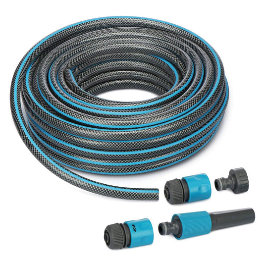 Well Home Manguera De Agua De 20m Con Juego De Conectores - Poliéster Trenzado Y Pvc Gris Transparente