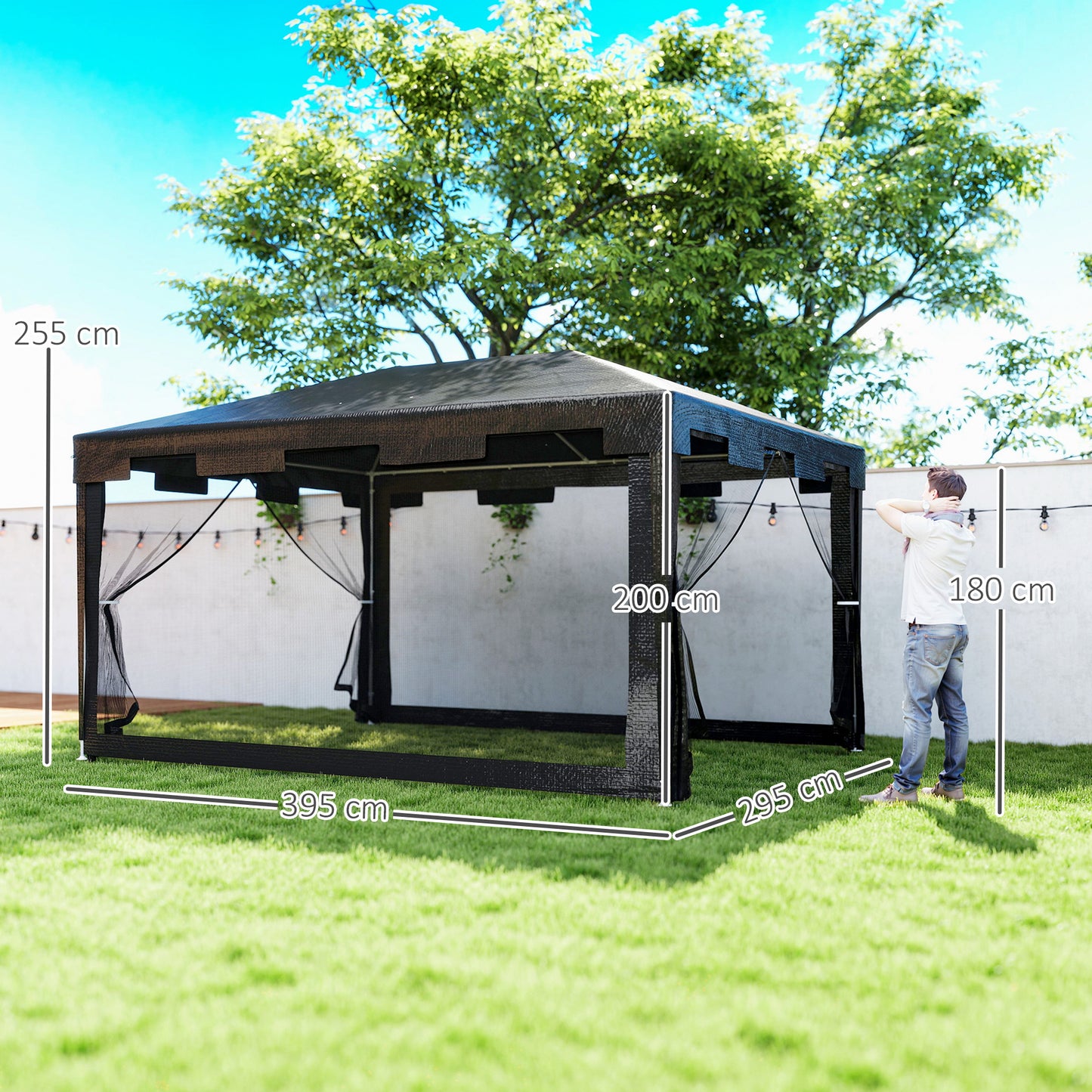 Outsunny Carpa De Jardín 4x3 M Con 4 Mosquiteras Laterales Gris Oscuro_2