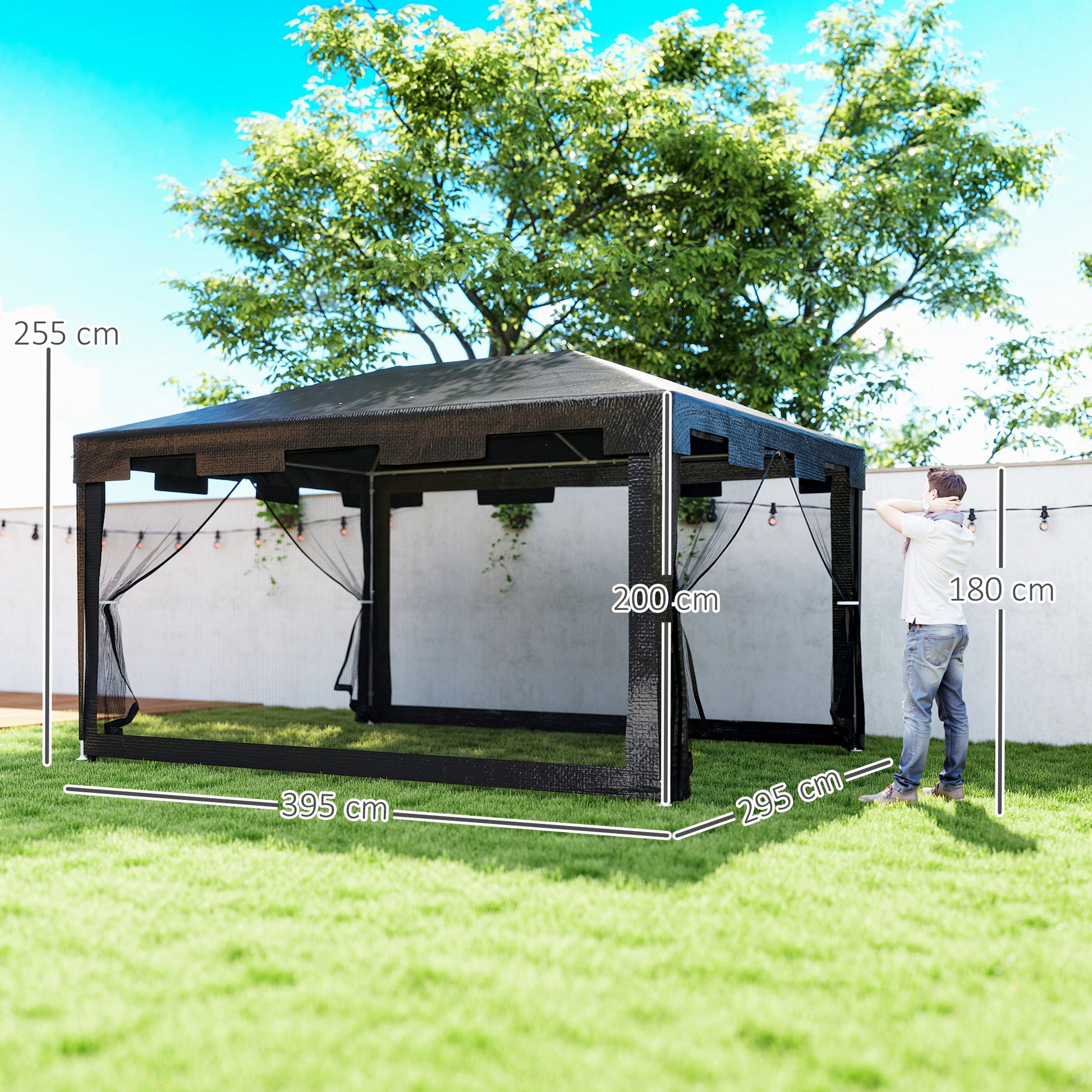 Outsunny Carpa De Jardín 4x3 M Con 4 Mosquiteras Laterales Gris Oscuro_2