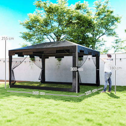 Outsunny Carpa De Jardín 4x3 M Con 4 Mosquiteras Laterales Gris Oscuro_2