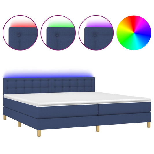 Cama Box Spring Con Colchón Y Led Tela Azul 200x200 Cm / Vetonek_0