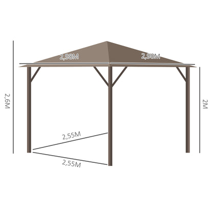 Outsunny Cenador De Jardín 3x3 M Aluminio Con 4 Cortinas Y 4 Mosquiteras Marrón_2