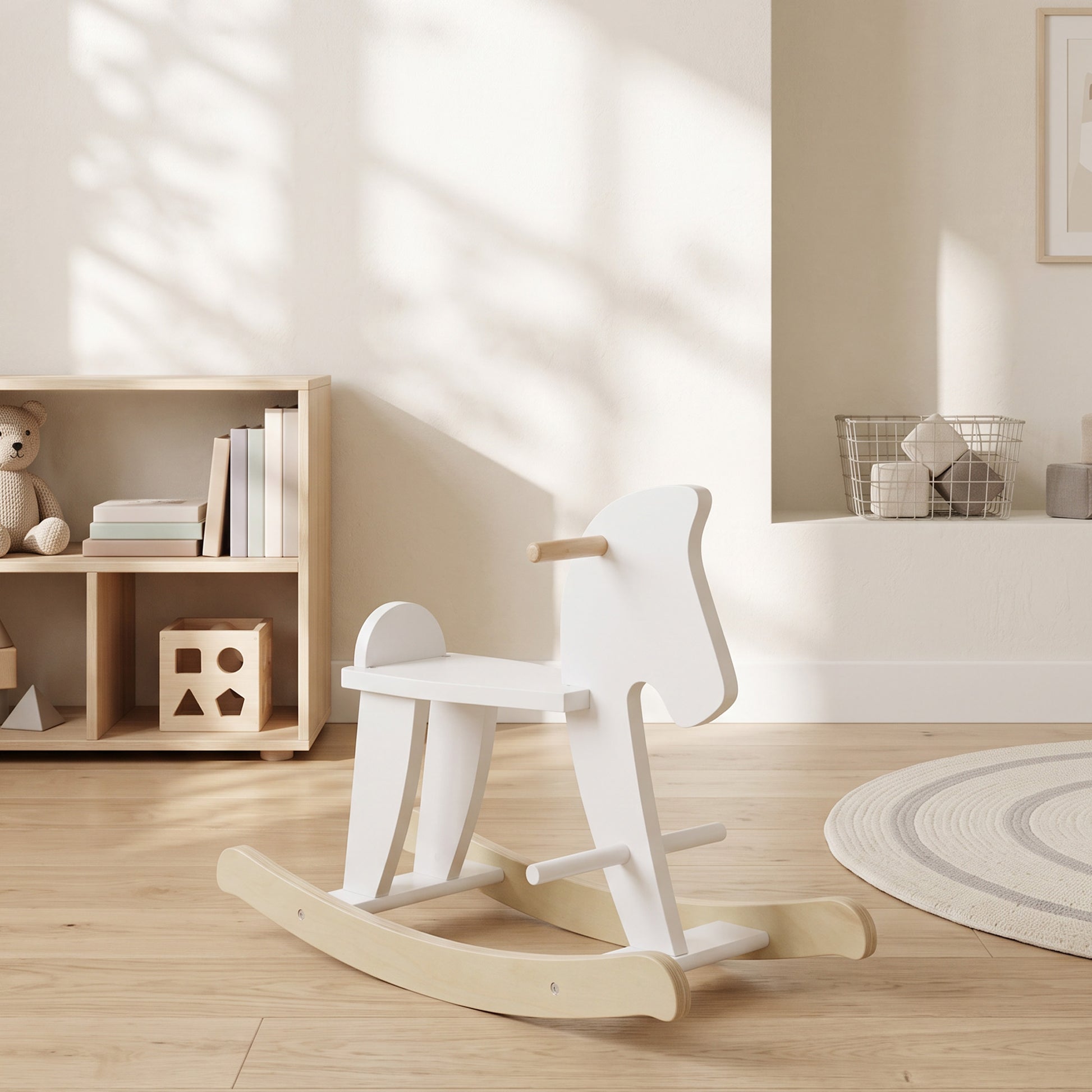 Homcom Caballito Balancín Para Bebés Diseño Clásico Base De Madera Blanco_1