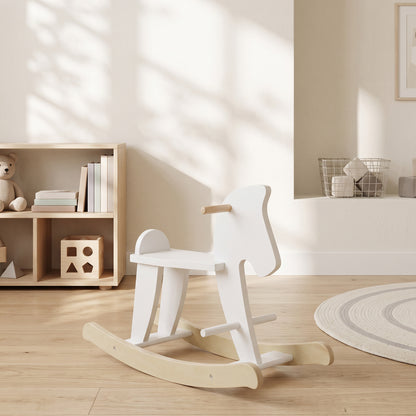 Homcom Caballito Balancín Para Bebés Diseño Clásico Base De Madera Blanco_1