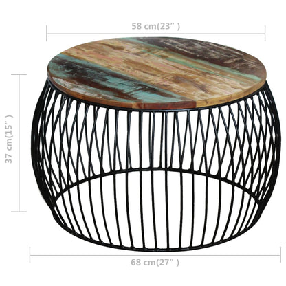 Mesa De Centro Redonda De Madera Maciza Reciclada 68x37 Cm._3